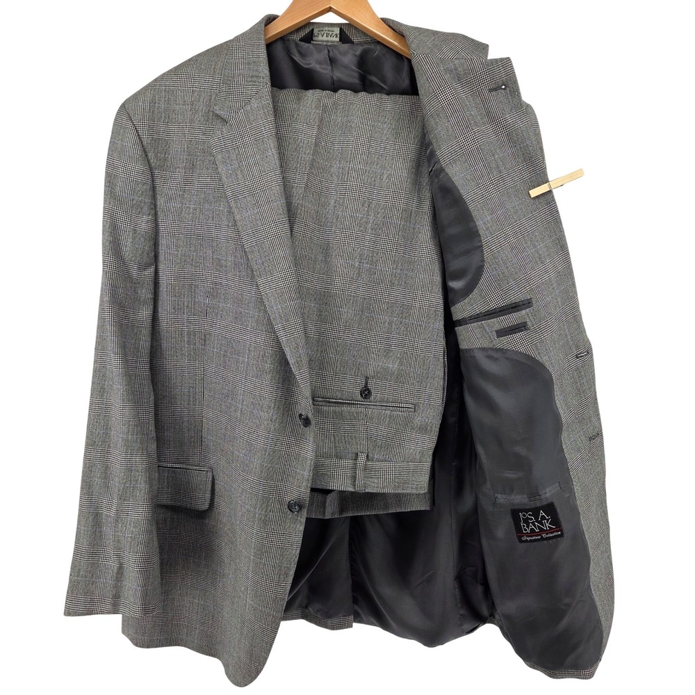Jos‎ A Bank Signature Collection 46L Suit Jacket Gray Glen Plaid 100% Wool